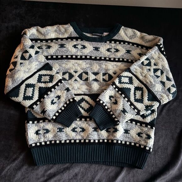 VNTG Expressions Mens Chunky 3D Knit Sweater Size XL 90s Cosby Biggie Coogi RARE - Picture 8 of 10